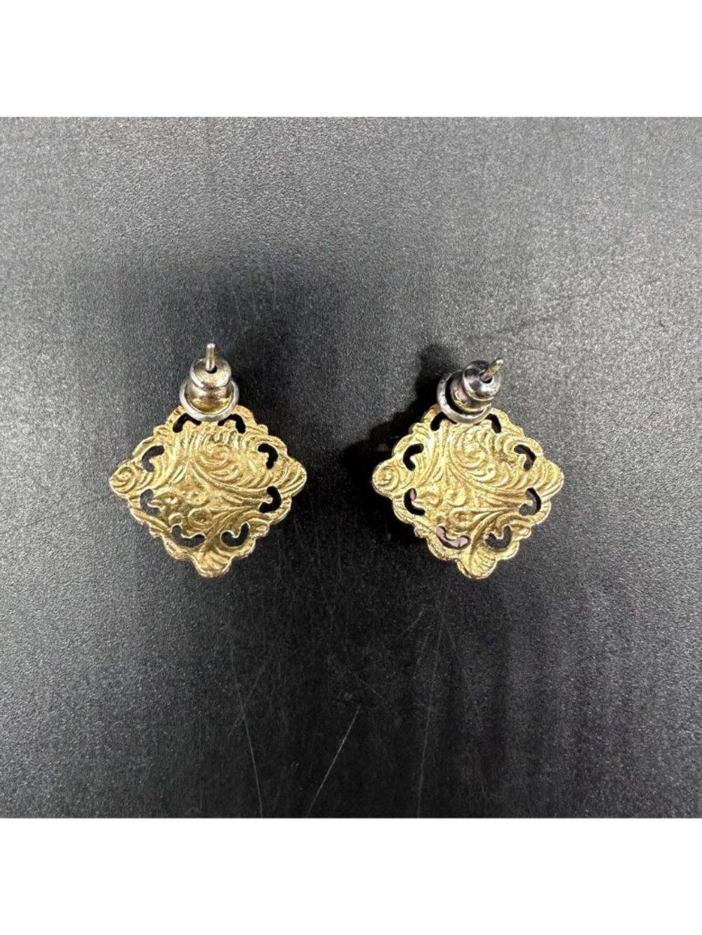 Vintage Pink Rose Earrings Rhinestones Flowers Gold Tone Floral Cottage Retro - Picture 3 of 6